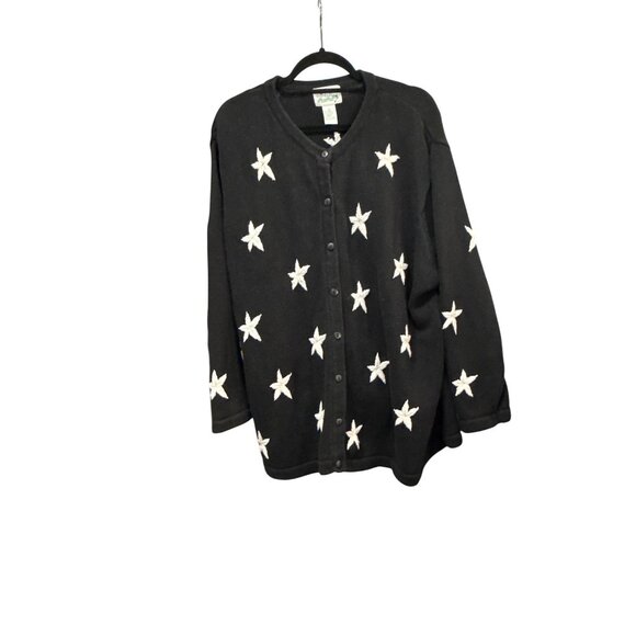 The Quacker Factory Star-Embroidered Black Cardigan Sweater Size 2X - Picture 2 of 6